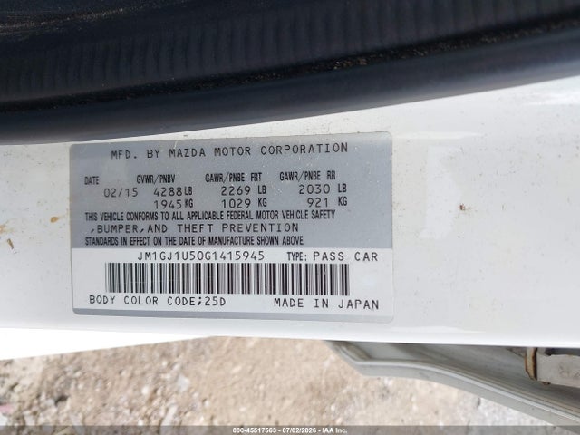 Aukcja sprzedaży 2016 Mazda Mazda6 I Sport, vin: JM1GJ1U50G1415945, numer aukcji: 45517563