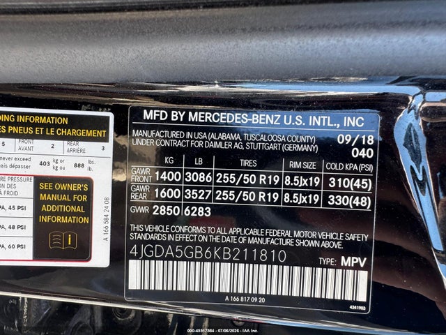Aukcja sprzedaży 2019 Mercedes-benz Gle 400 4matic, vin: 4JGDA5GB6KB211810, numer aukcji: 45517584