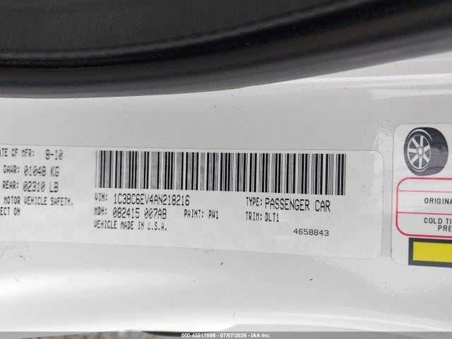 Aukcja sprzedaży 2010 Chrysler Sebring Limited, vin: 1C3BC6EV4AN218216, numer aukcji: 45517586