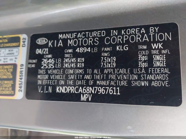 Продаж на аукціоні авто 2022 Kia Sportage Sx Turbo, vin: KNDPRCA68N7967611, номер лоту: 45517603
