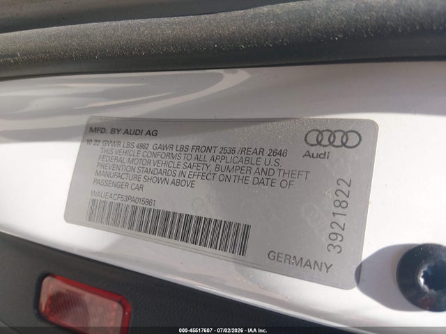 2023 Audi A5 Sportback Prestige 45 Tfsi S Line Quattro S Tronic მანქანა იყიდება აუქციონზე, vin: WAUEACF53PA015861, აუქციონის ნომერი: 45517607