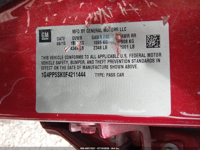 Продаж на аукціоні авто 2015 Buick Verano, vin: 1G4PP5SK0F4211444, номер лоту: 45517621