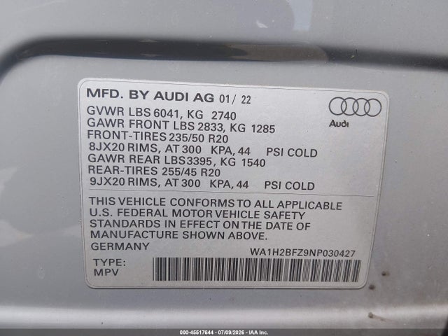 WA1H2BFZ9NP030427 Audi Q4 E-tron Premium Plus 50 Quattro
