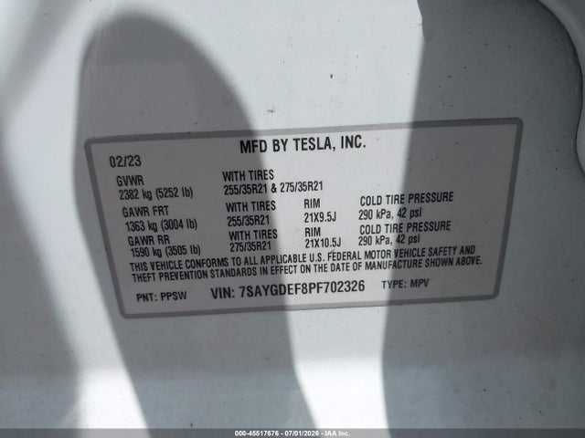 Aukcja sprzedaży 2023 Tesla Model Y Performance Dual Motor All-wheel Drive, vin: 7SAYGDEF8PF702326, numer aukcji: 45517676