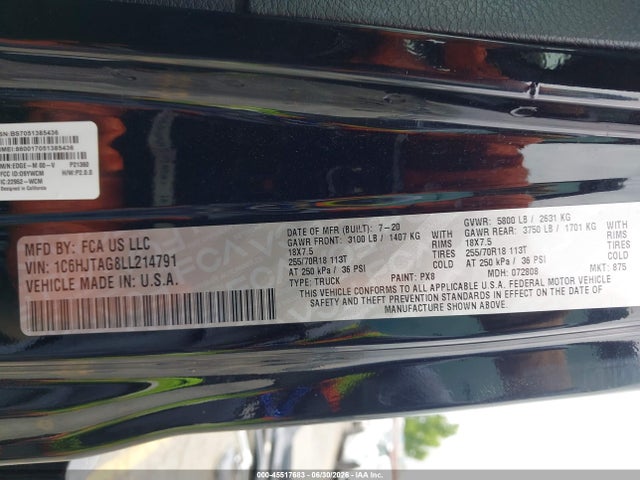 Jeep Gladiator Altitude 4x4 2020 1C6HJTAG8LL214791 Image 9