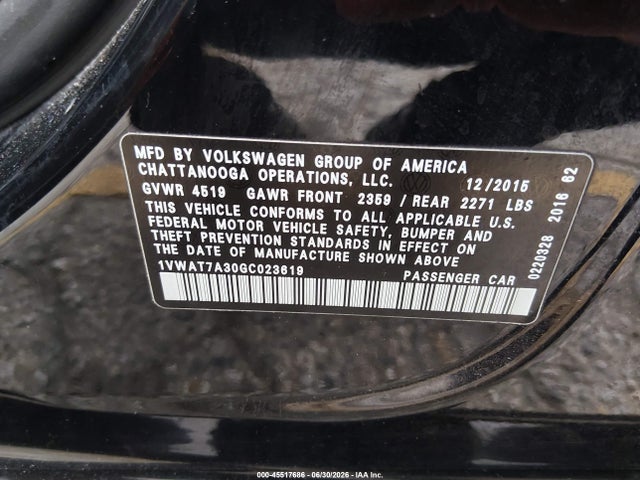 1VWAT7A30GC023619 Volkswagen Passat 1.8t S