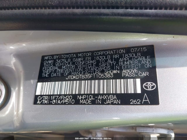 Toyota Prius C One 2015 JTDKDTB35F1105383 Image 9