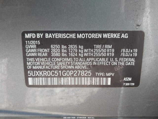 Aukcja sprzedaży 2016 Bmw X5 Xdrive35i, vin: 5UXKR0C51G0P27825, numer aukcji: 45517689