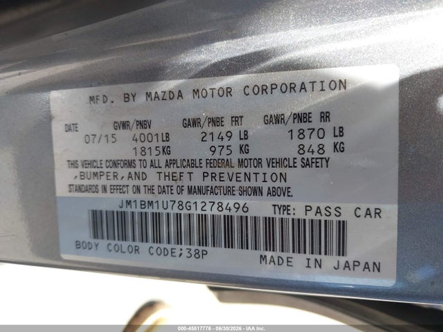 2016 Mazda Mazda3 I Sport მანქანა იყიდება აუქციონზე, vin: JM1BM1U78G1278496, აუქციონის ნომერი: 45517776