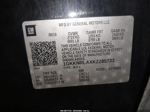 GMC Acadia Sle-1 2019 1GKKNRLAXKZ285733 Image 9