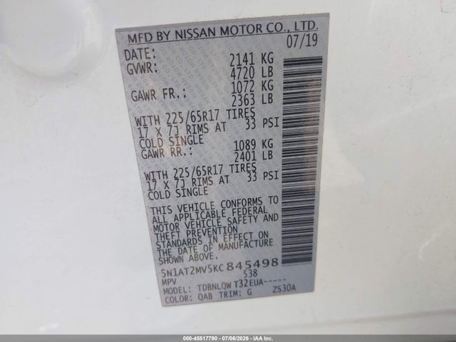 Nissan ROGUE SV 2019 5N1AT2MV5KC845498 Image 9
