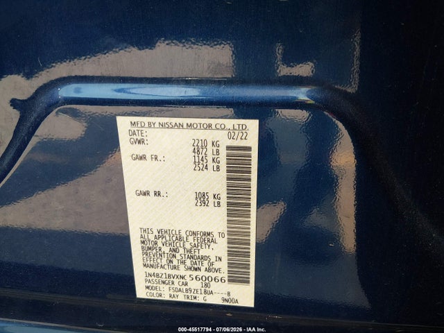 1N4BZ1BVXNC560066 Nissan Leaf S Plus 62 Kwh