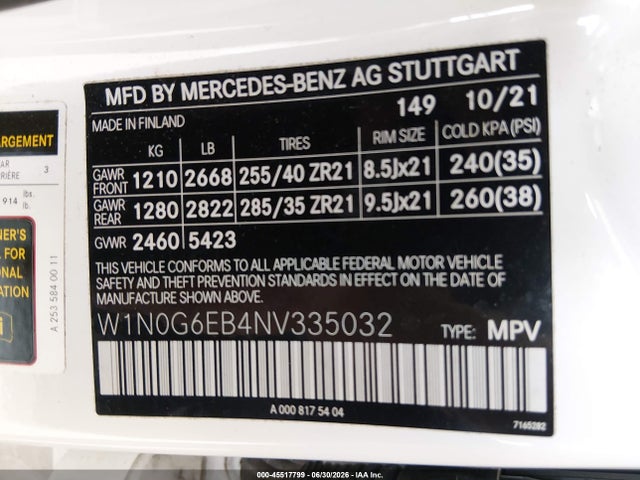45517799 :رقم المزاد ، W1N0G6EB4NV335032 vin ، 2022 Mercedes-benz Amg Glc 43 4matic مزاد بيع