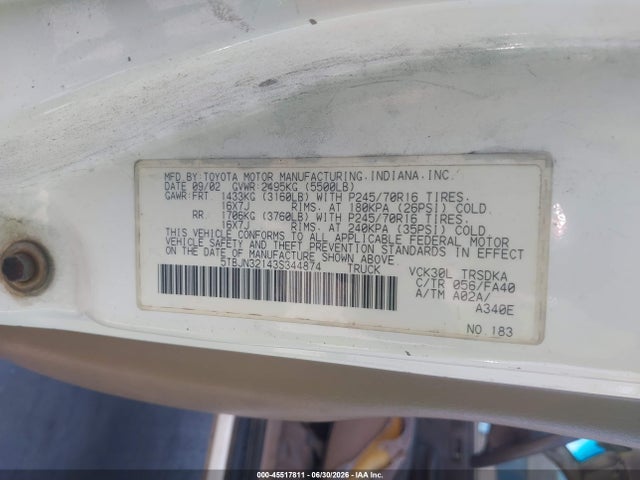Продаж на аукціоні авто 2003 Toyota Tundra, vin: 5TBJN32143S344874, номер лоту: 45517811