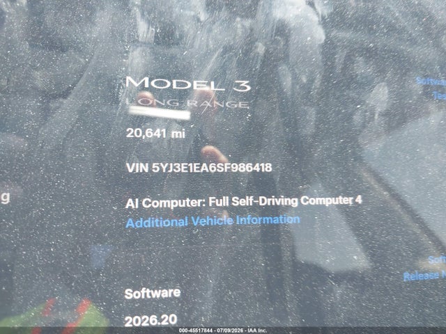 Продажа на аукционе авто 2025 Tesla Model 3 Long Range Rear-wheel Drive/standard Rear-wheel Drive, vin: 5YJ3E1EA6SF986418, номер лота: 45517844