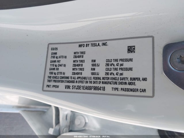 Продажа на аукционе авто 2025 Tesla Model 3 Long Range Rear-wheel Drive/standard Rear-wheel Drive, vin: 5YJ3E1EA6SF986418, номер лота: 45517844