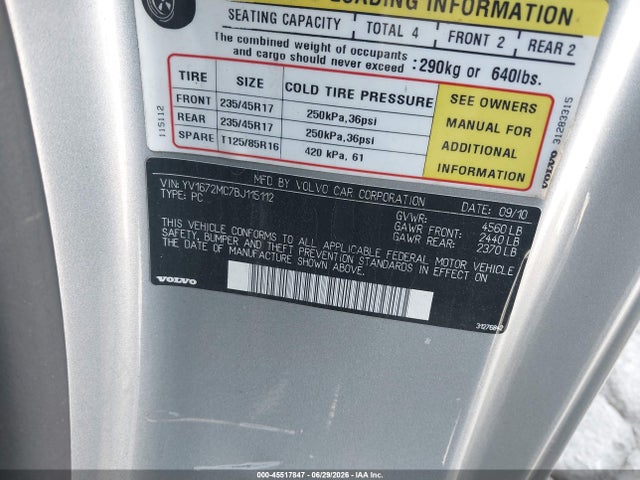 Продаж на аукціоні авто 2011 Volvo C70 T5 (fleet Only)/t5 (retail Only), vin: YV1672MC7BJ115112, номер лоту: 45517847