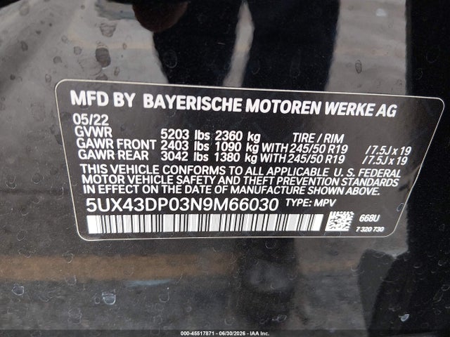 5UX43DP03N9M66030 BMW X3 Sdrive30i