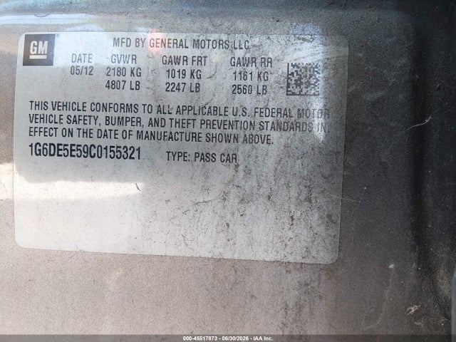 Продаж на аукціоні авто 2012 Cadillac Cts Luxury, vin: 1G6DE5E59C0155321, номер лоту: 45517873