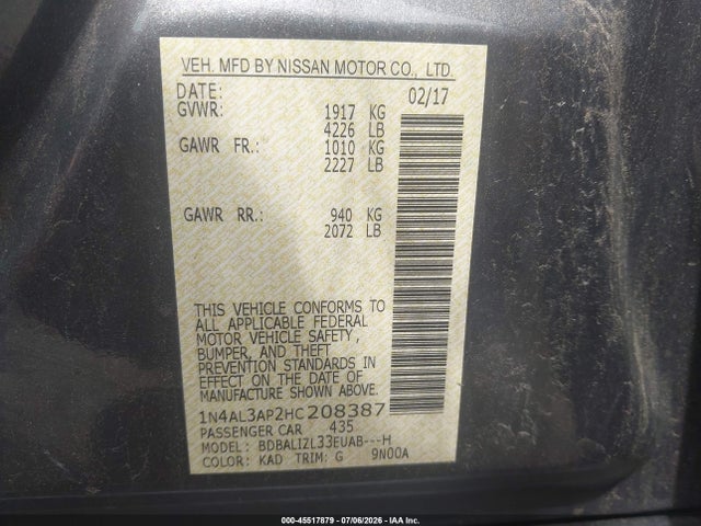 Nissan Altima 2.5 Sv 2017 1N4AL3AP2HC208387 Image 9