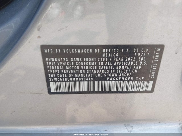 3VWC57BU0MM090449 Volkswagen Jetta 1.4t R-line/1.4t Se/s