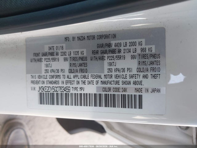 Aukcja sprzedaży 2016 Mazda Cx-5 Grand Touring, vin: JM3KE2DY5G0763459, numer aukcji: 45517936