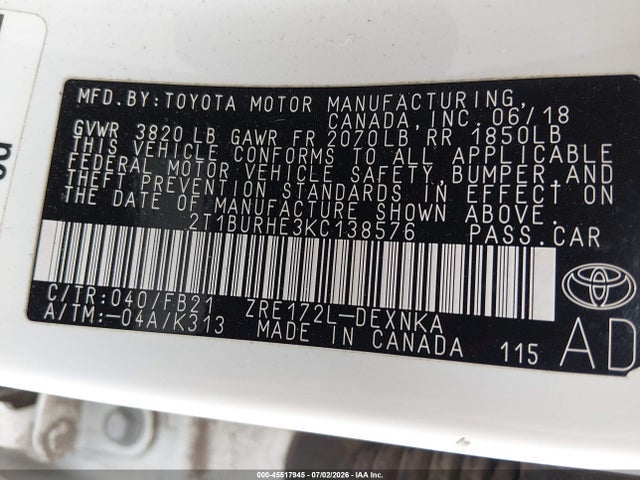 Toyota COROLLA LE 2019 2T1BURHE3KC138576 Image 9