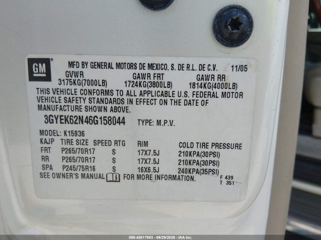 Aukcja sprzedaży 2006 Cadillac Escalade Ext Standard, vin: 3GYEK62N46G158044, numer aukcji: 45517953