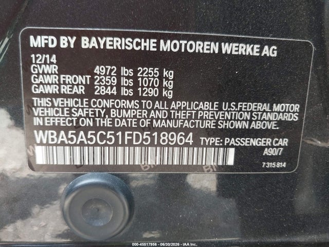 Aukcja sprzedaży 2015 Bmw 528i, vin: WBA5A5C51FD518964, numer aukcji: 45517956
