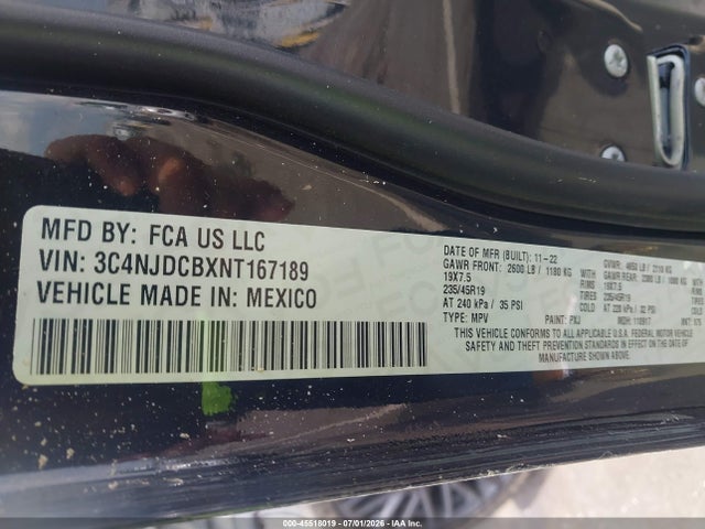 Продаж на аукціоні авто 2022 Jeep Compass High Altitude 4x4, vin: 3C4NJDCBXNT167189, номер лоту: 45518019