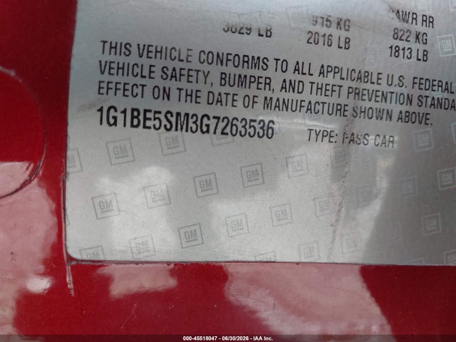 Продаж на аукціоні авто 2016 Chevrolet Cruze Lt Auto, vin: 1G1BE5SM3G7263536, номер лоту: 45518047