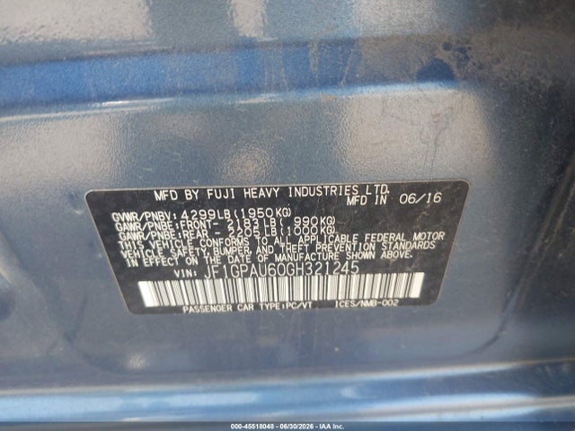 JF1GPAU60GH321245 Subaru Impreza 2.0i Sport Limited