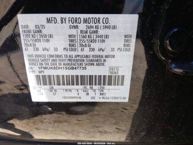 Aukcja sprzedaży 2025 Ford Explorer Active, vin: 1FMUK8DH1SGB47735, numer aukcji: 45518054