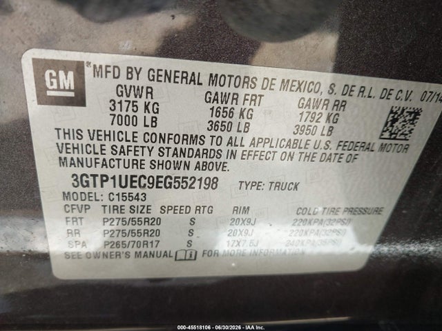Aukcja sprzedaży 2014 Gmc Sierra 1500 Sle, vin: 3GTP1UEC9EG552198, numer aukcji: 45518106