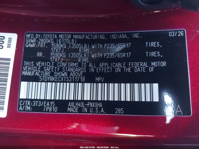 Toyota SIENNA XLE 2026 5TDYRKECXTS311718 Image 9