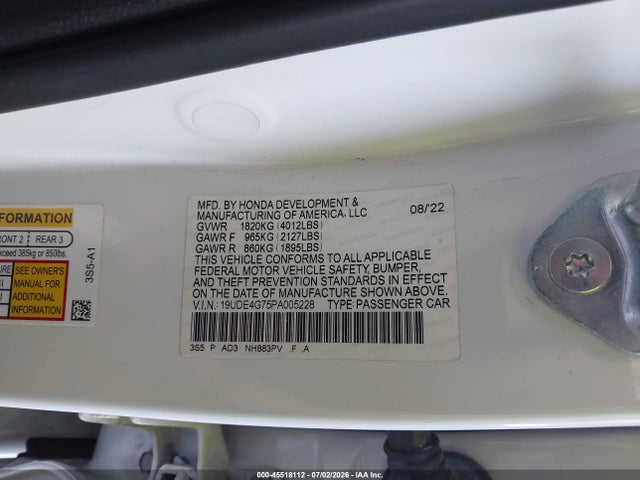 Продаж на аукціоні авто 2023 Acura Integra A-spec Technology, vin: 19UDE4G75PA005228, номер лоту: 45518112