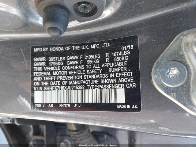 SHHFK7H6XJU215392 Honda CIVIC EX
