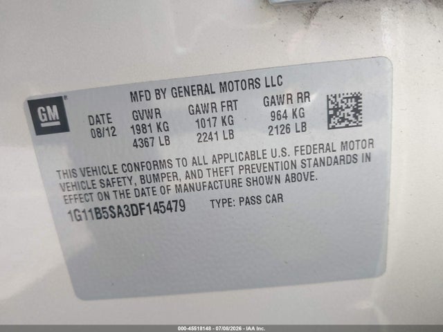 Aukcja sprzedaży 2013 Chevrolet Malibu 1ls, vin: 1G11B5SA3DF145479, numer aukcji: 45518148