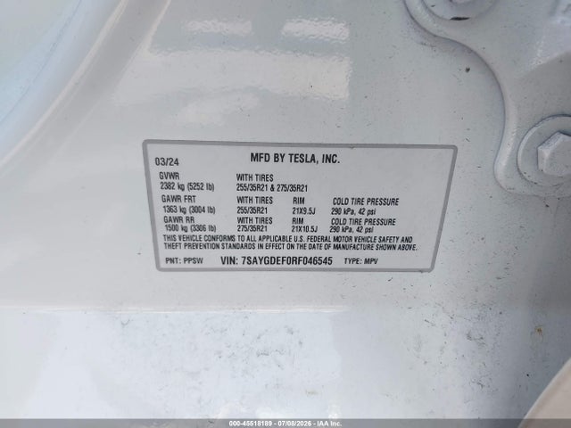 Продаж на аукціоні авто 2024 Tesla Model Y Performance Dual Motor All-wheel Drive, vin: 7SAYGDEF0RF046545, номер лоту: 45518189