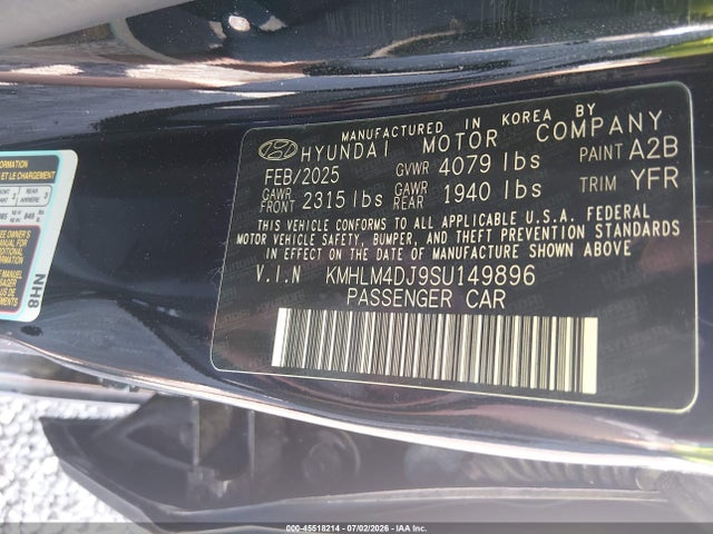 Продажа на аукционе авто 2025 Hyundai Elantra Hybrid Sel Sport, vin: KMHLM4DJ9SU149896, номер лота: 45518214
