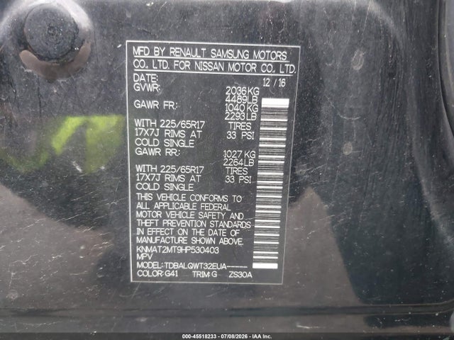 Nissan ROGUE SV 2017 KNMAT2MT9HP530403 Image 9
