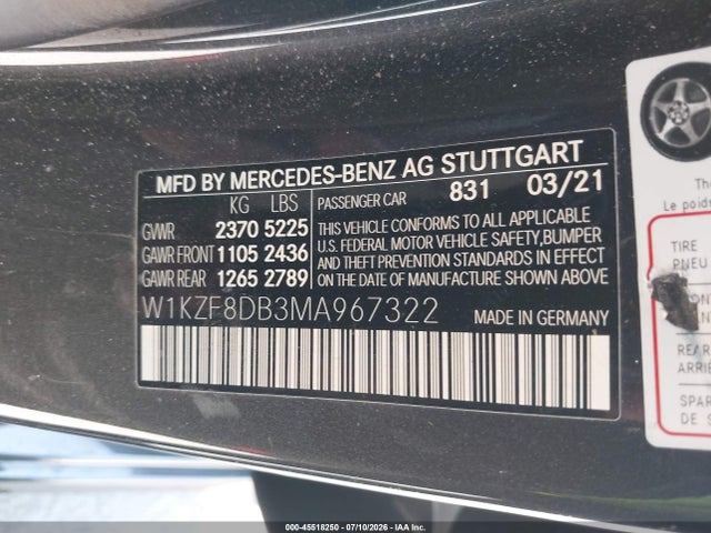 W1KZF8DB3MA967322 Mercedes-Benz E 350