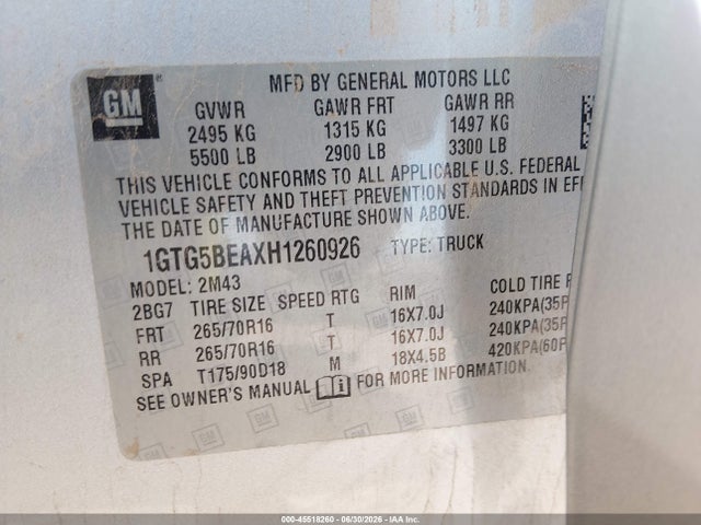 Aukcja sprzedaży 2017 Gmc Canyon 2wd, vin: 1GTG5BEAXH1260926, numer aukcji: 45518260