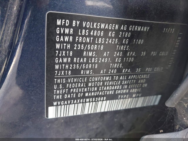 WVGAV3AX6EW553089 Volkswagen TIGUAN SE