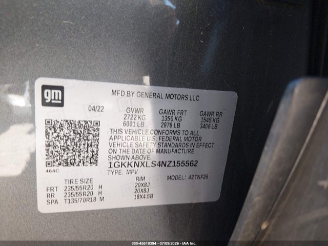 Aukcja sprzedaży 2022 Gmc Acadia Awd Denali, vin: 1GKKNXLS4NZ155562, numer aukcji: 45518394