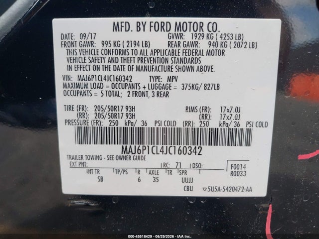 MAJ6P1CL4JC160342 Ford Ecosport Ses