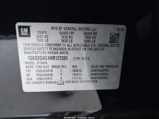 1GKS2GKC4HR137280 GMC Yukon Xl Slt