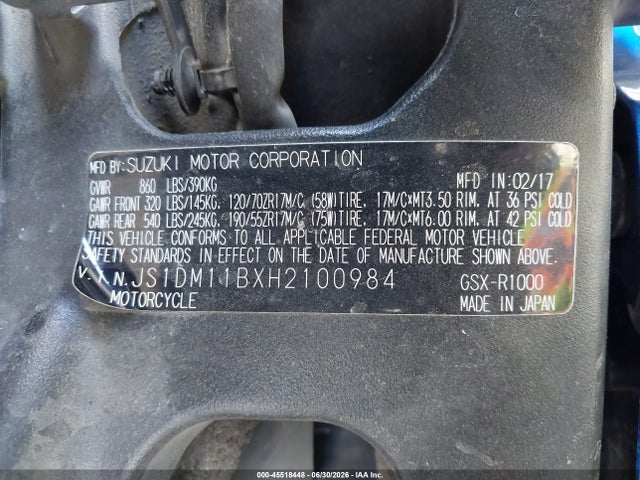 JS1DM11BXH2100984 Suzuki GSX-R1000