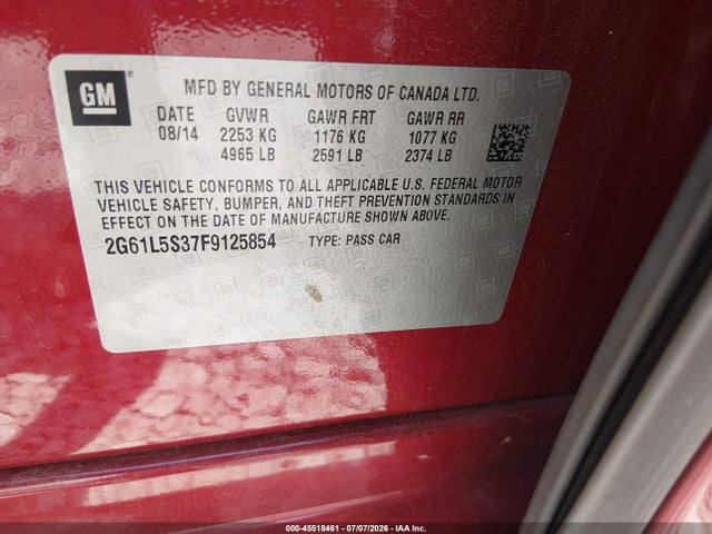 Продажа на аукционе авто 2015 Cadillac Xts Standard, vin: 2G61L5S37F9125854, номер лота: 45518461