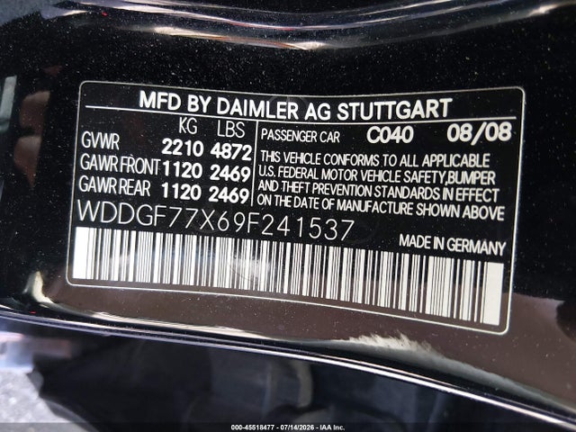 2009 Mercedes-benz C 63 Amg მანქანა იყიდება აუქციონზე, vin: WDDGF77X69F241537, აუქციონის ნომერი: 45518477